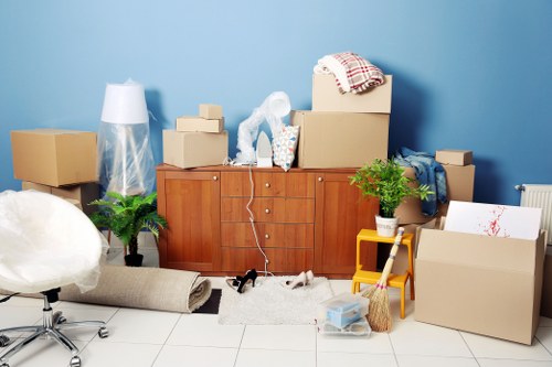 Collection of furniture from a German apartment building with stairs