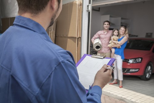Boxes and household items organized for transport in Germany