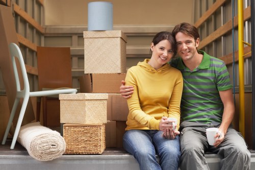 Packed boxes and furniture ready for transport in a German city move