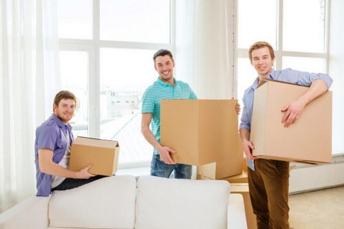 Removal van during a house move in a residential German street